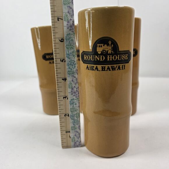Round House Aiea Hawaii Tiki Mug 14 oz Bamboo Daga 7" Set Of 4 - Picture 7 of 8
